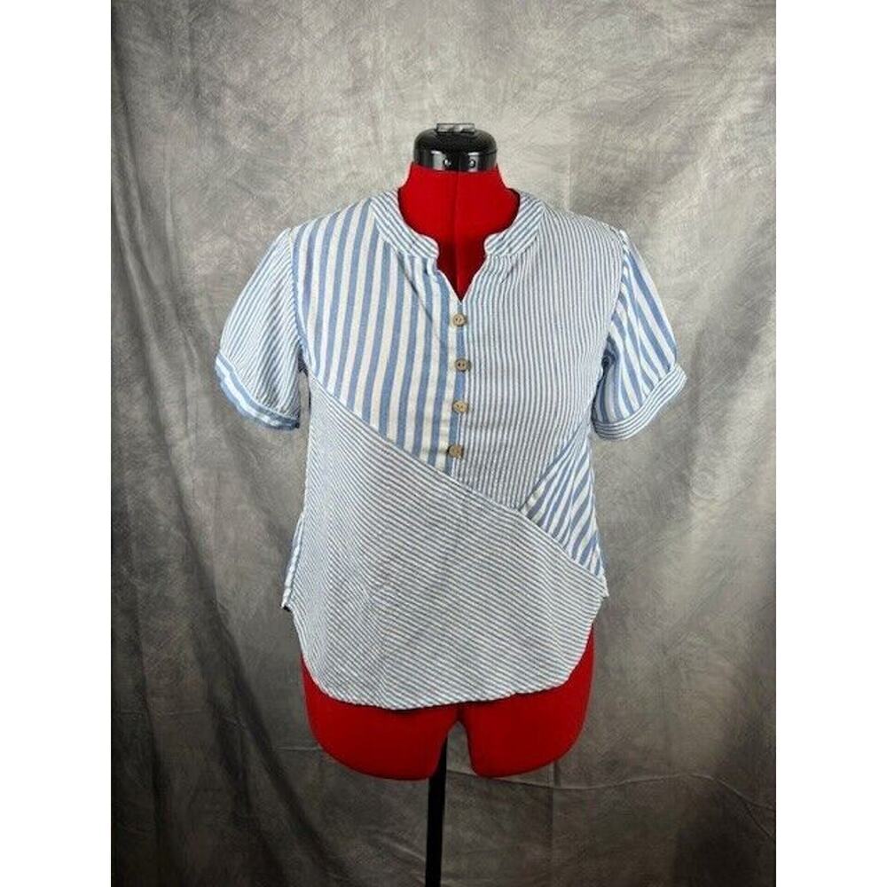 Loveu.dear Womens V Neck Short Sleeves Multicolor Striped Top Size XL